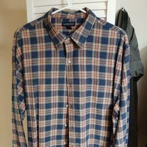 XL orange and blue plaid shirt